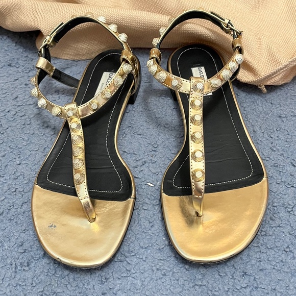 Balenciga Studded Gold Sandal - Picture 1 of 6
